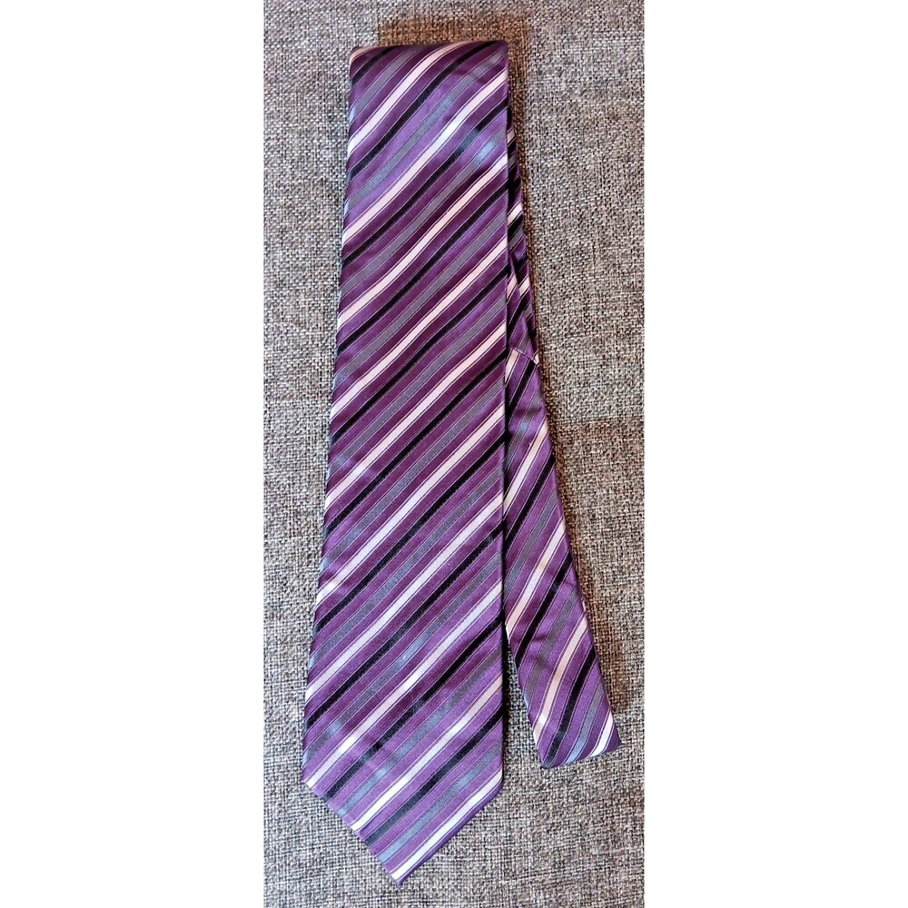 Tie 70s 80s 90s Y2K Croft And Barrow Silk Purple Black Gray 3.5 Wide 58 Long